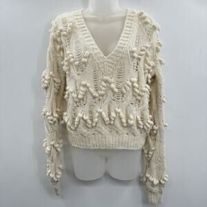 One On One Revolve Alpaca Popcorn Cable Knit Sweater Sz 1/Small Ivory Cottage **